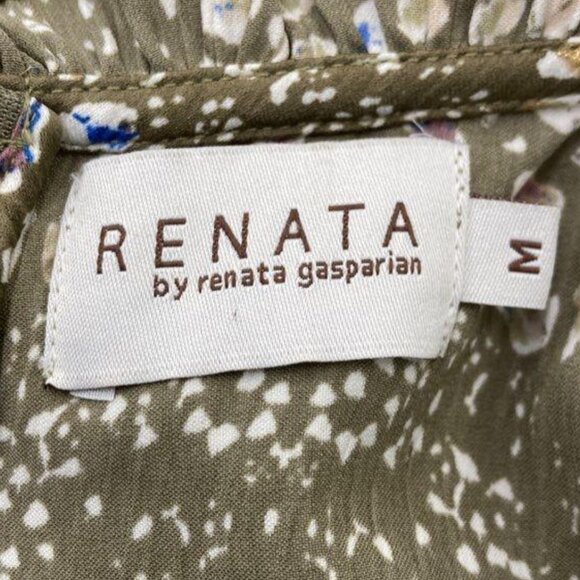 Renata Gasparian Wellesley Belted CC-Collar Dress — Green Multi Print, Size M - Picture 3 of 7